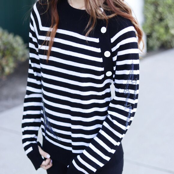 NWT - Zadig & Voltaire Reglis Stripe Sweater 100% Cashmere SHMZ1113F - Picture 2 of 15